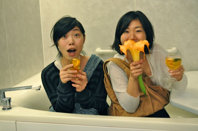 In the bath. Can't remember why.