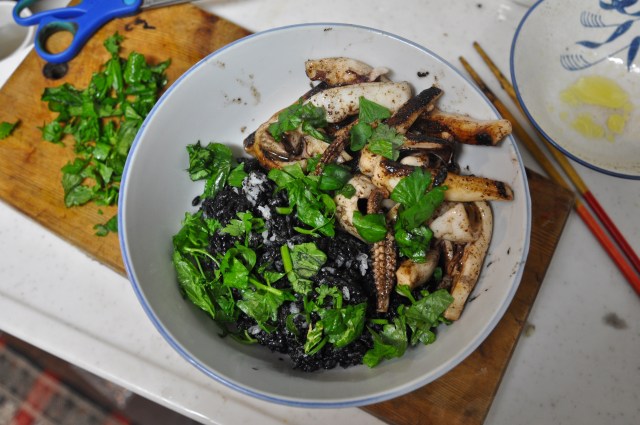New rice with squid ink. 