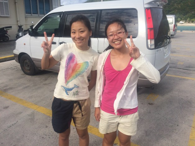 Emi san and Sakura san take us to the boat. Are n't they beautiful?